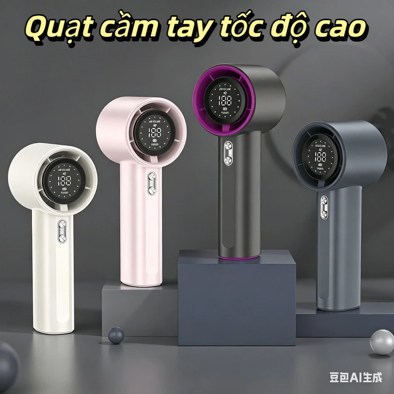 Quạt Cầm Tay Mini Turbo 100 Cấp Gió Mạnh - Pin 4000mAh Màn Hình LED Sạc Type-C Tặng Dây Đeo Du Lịch