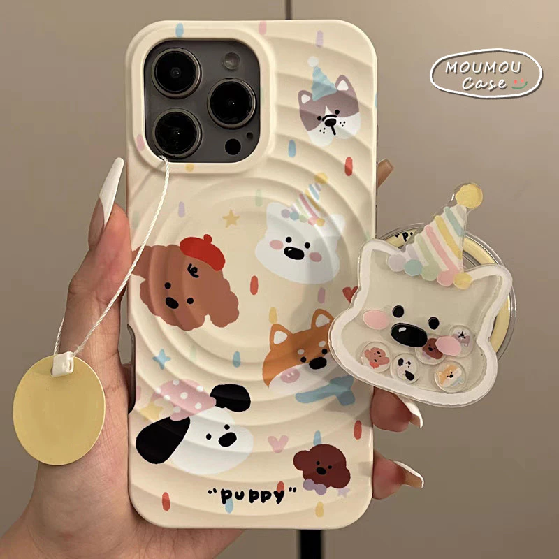 Ốp Lưng IPhone 11 15 13 16 17 12 14Pro Max 16Plus XR Phim Hoạt Hình Dễ Thương Cún Con Khung Sóng Thu Hút Từ Tính Bìa Mềm