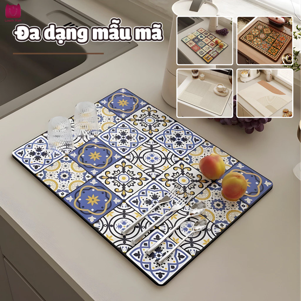 Thảm thoát nước cho dao kéo, thảm cách nhiệt, thảm phơi khô, chống bám bẩn và chống trơn trượt, họa tiết sáng tạo.