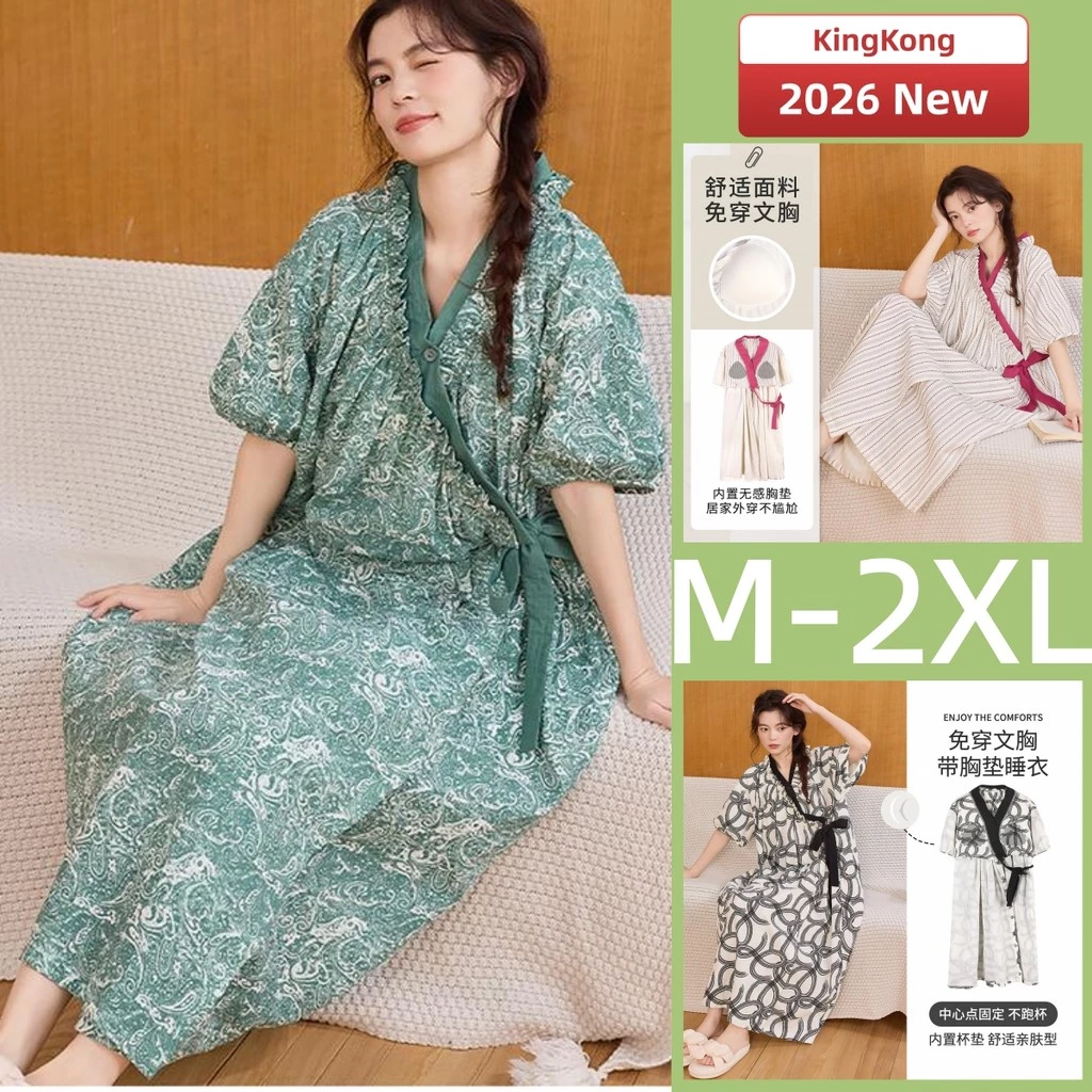 Kimono Nhật Bản bộ đồ ngủ cotton tay ngắn cho nữ, mỏng nhẹ phù hợp mùa hè và mặc ở nhà