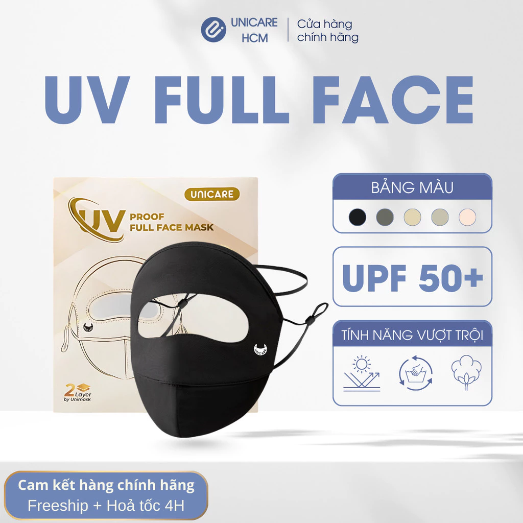 UNICARE Khẩu trang chống nắng toàn mặt FULL FACE MASK, chống tia UV chất liệu 2 lớp lụa mịn cao cấp