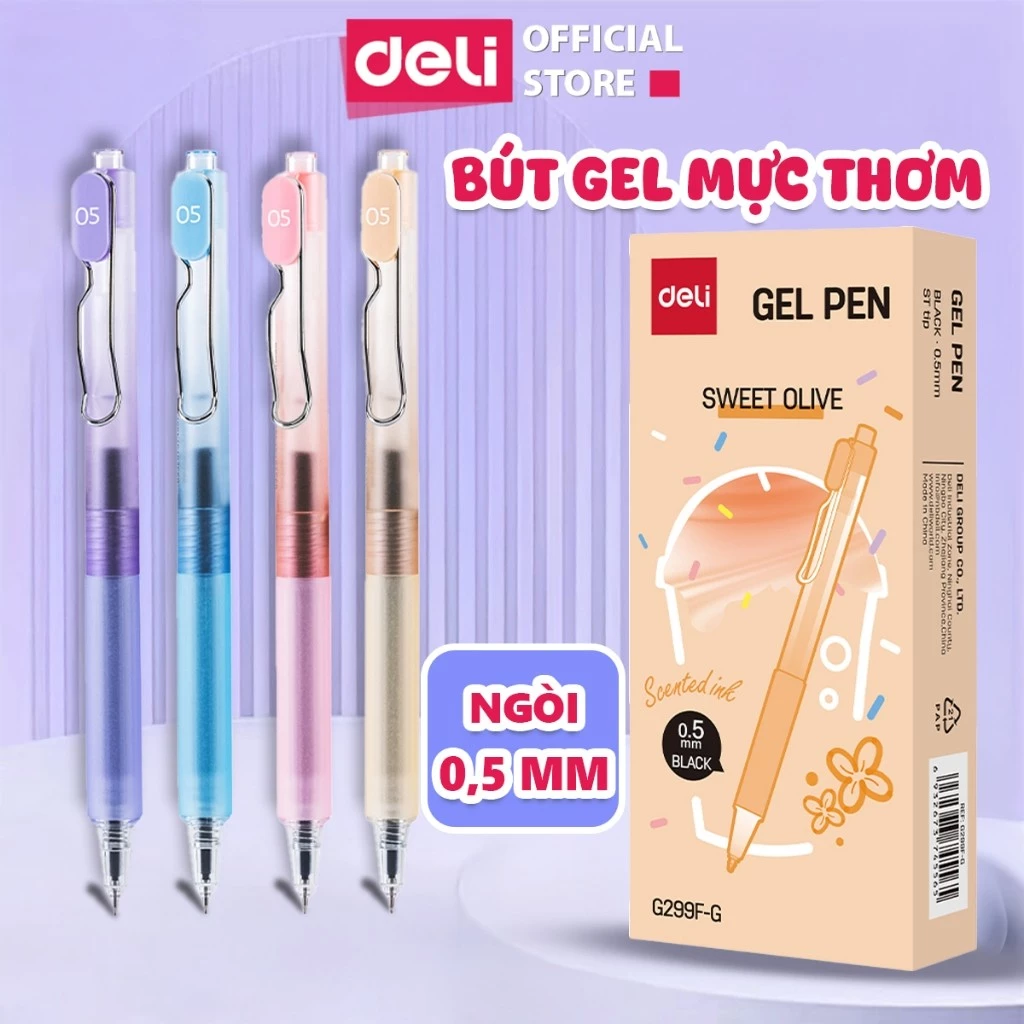 Bút Gel Có Mùi Thơm Deli - Bút Gel Viết Gel Bấm Hương Hoa Thơm Ngòi 0.5mm Mực Đều Viết Đẹp Viết Bài Viết Sổ Tay