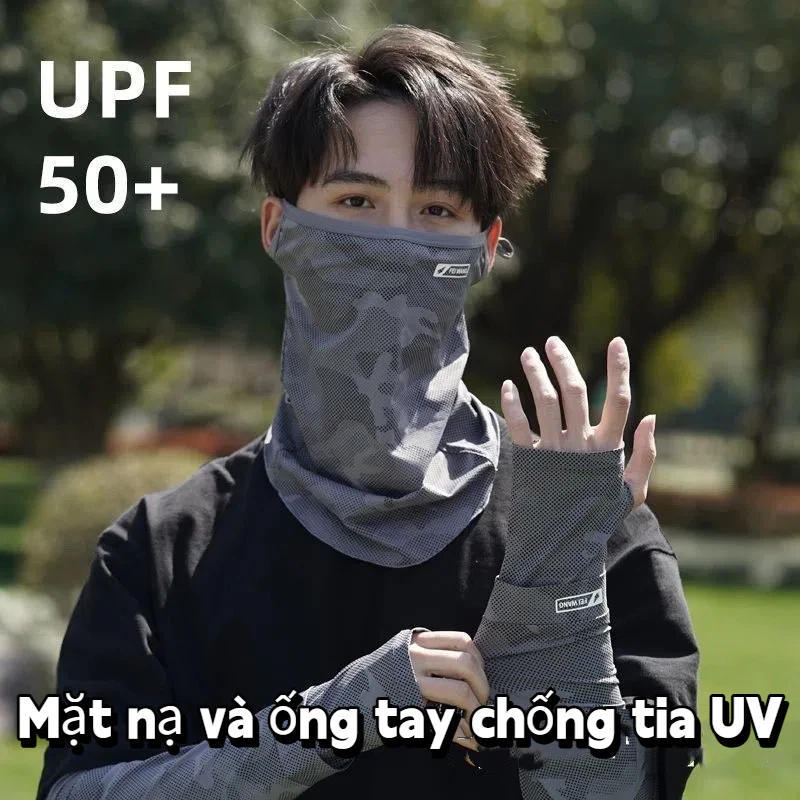 Bộ mặt nạ và ống tay ngụy trang chống tia UVphù hợp cho đi xe đạp,câu cá và các hoạt động ngoài trời