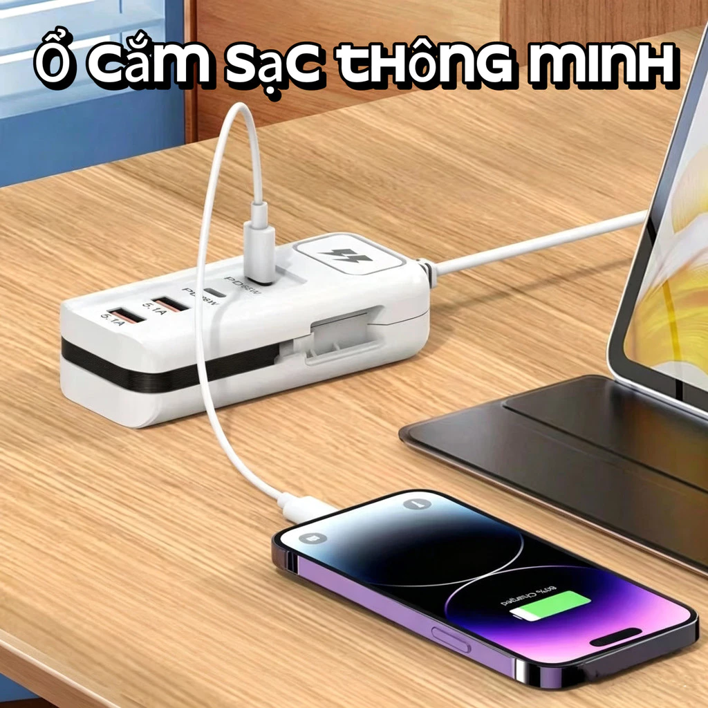 Ổ cắm sạc thông minh Giao diện USB và Type C Hỗ trợ sạc điện thoại di động và ipad Chống cháy nổ
