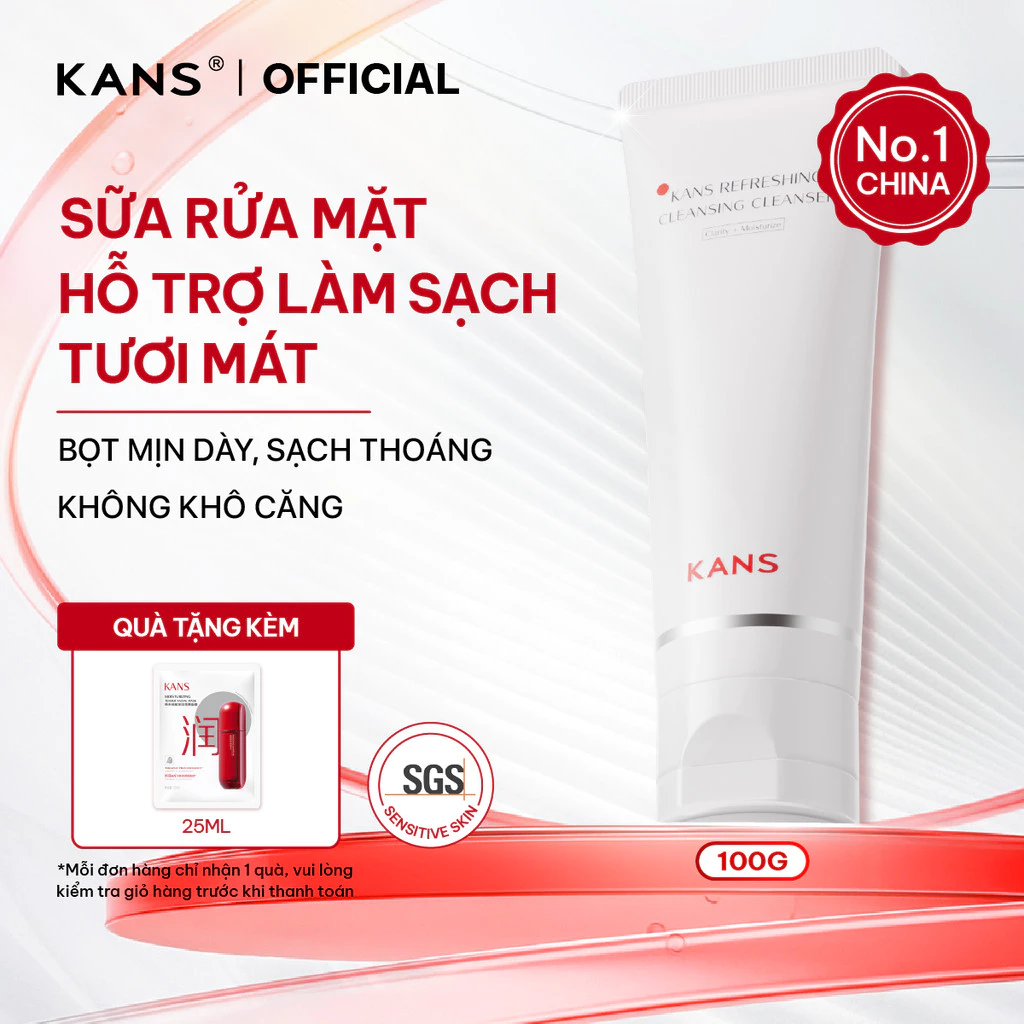 KANS Sữa Rửa Mặt Trắng Làm Sạch Sâu, Dịu Nhẹ, Dưỡng Ẩm, Chống Oxy hóa da Refreshing Cleansing Cleanser 100g Glycerin