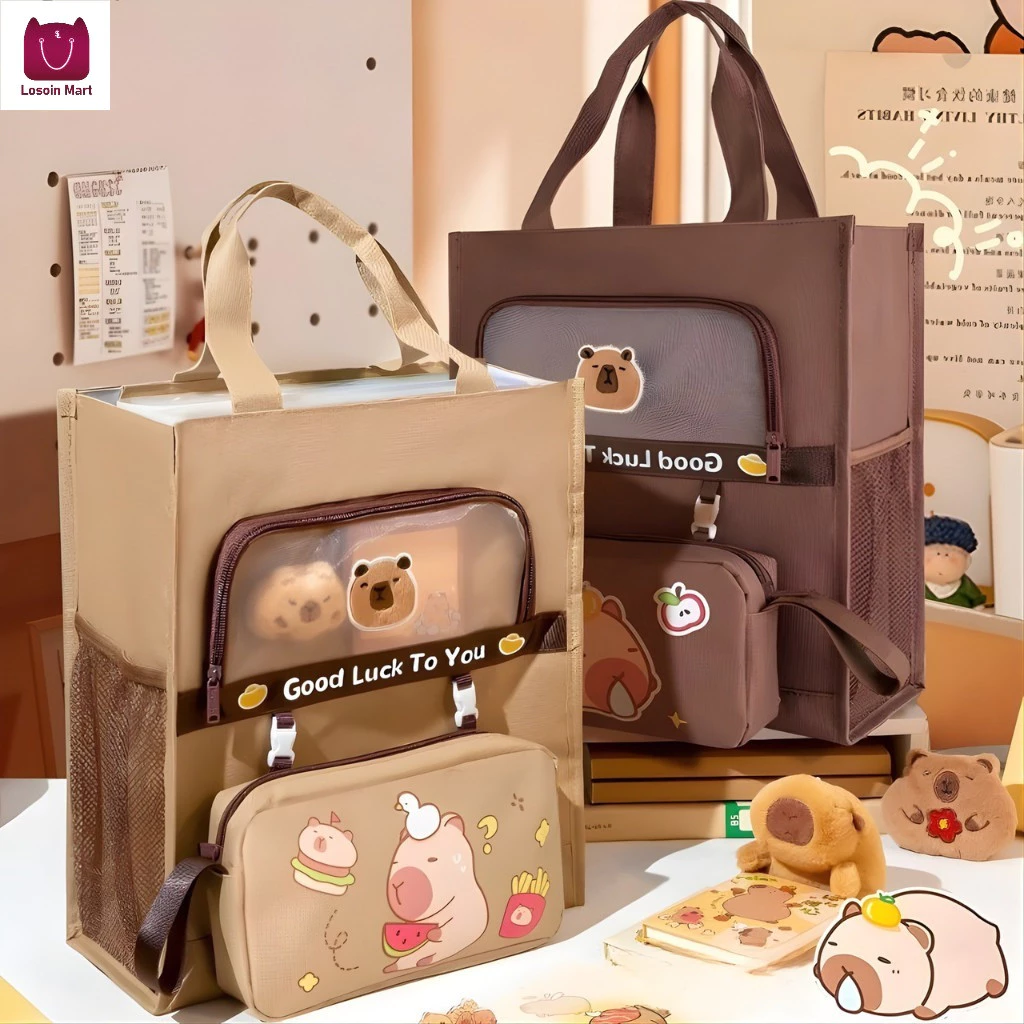 Túi tote Kapibala, dung tích lớn, kiểu dáng hoạt hình, chắc chắn và bền bỉ.