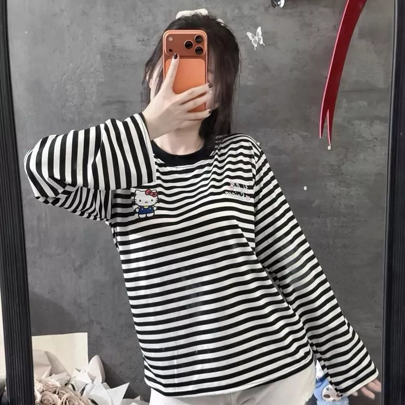 Áo Phông Kẻ Kitty Nhiều Màu Thun Borip Form Rộng Cá Tính Dễ Mặc Phong Cách Hàn Quốc, Áo Thun Kẻ Vằn Unisex Hottrend