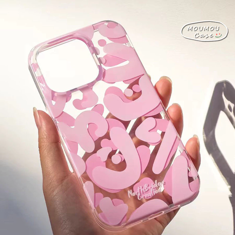 Ốp Lưng IPhone 17 11 14 13 16 15 12 Pro Max XR X XS MAX 7 8 Plus Ốp lưng trong suốt họa tiết graffiti màu hồng sáng tạo