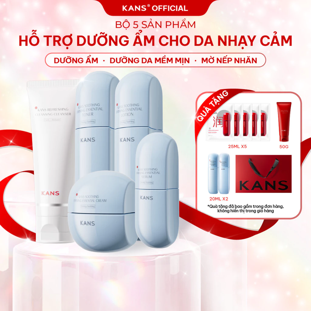 [DIỆP LÊ] KANS Combo 5 Món Phục Hồi Da Nhạy Cảm Sữa Rửa Mặt - Toner - Lotion - Serum - Kem Dưỡng giúp Tái Tạo, Làm Dịu