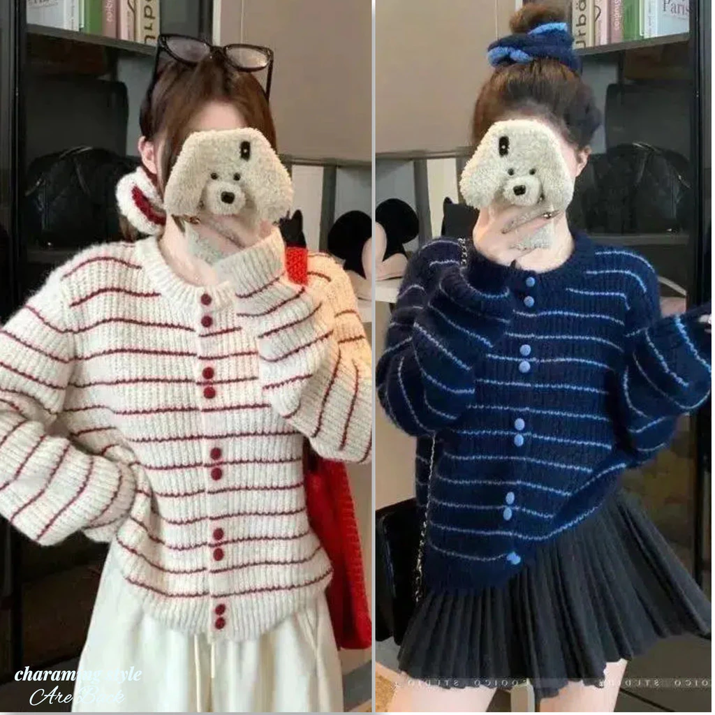 Áo Cardigan Dệt Kim Sọc Nữ Xuân Thu Thời Trang Mới Áo Len 2025 Charmingstyle