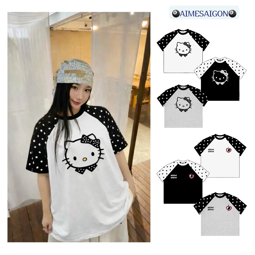 Aimesaigon Áo Thun Boxy Raglan Tay Ngắn Local Brand Form Rộng Cotton 250gsm Borip Chấm Bi Nam Nữ Unisex - ATNRL01