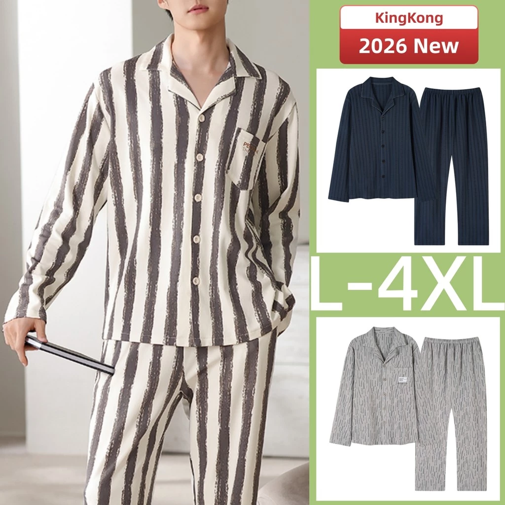 Bộ Đồ Ngủ Nam 100% Cotton Thu Đông, Tay Dài Sọc Phối, Size L-4XL