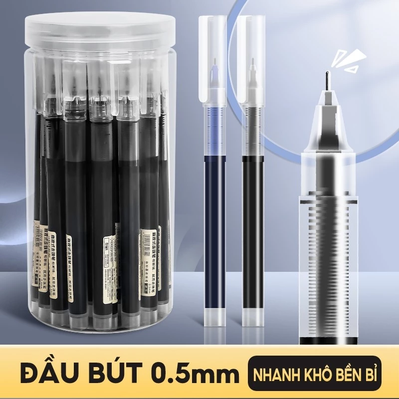 Bút bi set 20 bút mực gel nhanh khô, ngòi 0.5mm viết nét đều đẹp, thiết kế có đệm tay chống trượt