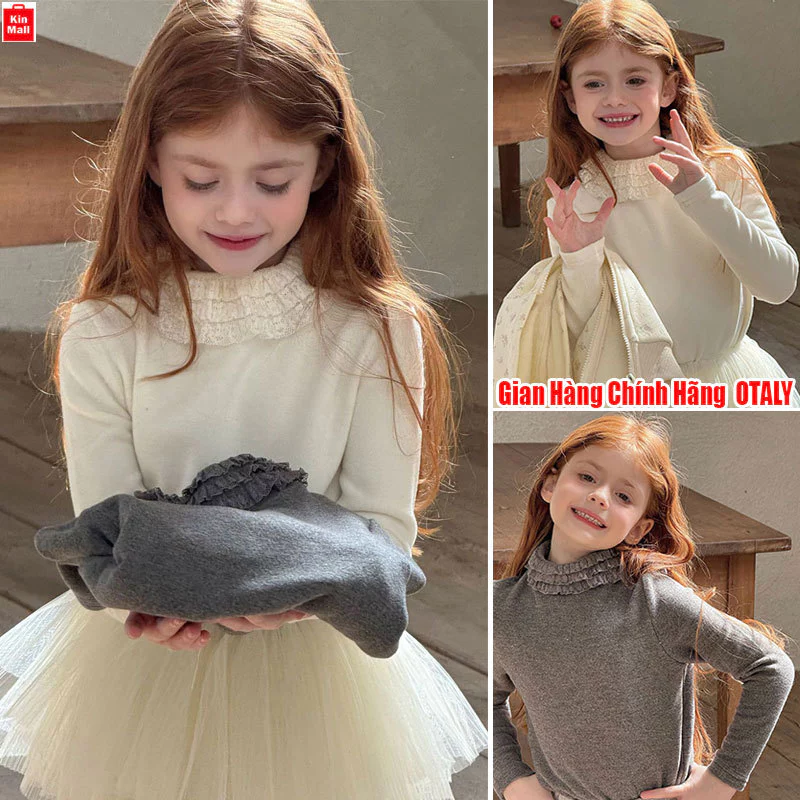 NEW CÓ SẴN (10-28kg) Áo Nỉ OTALY Cổ Cao 3p Phối Ren Siêu Xinh,Lót Lông Mỏng Mềm Mịn Co Giãn Giữ Nhiệt Siêu Ấm cho Bé Gái