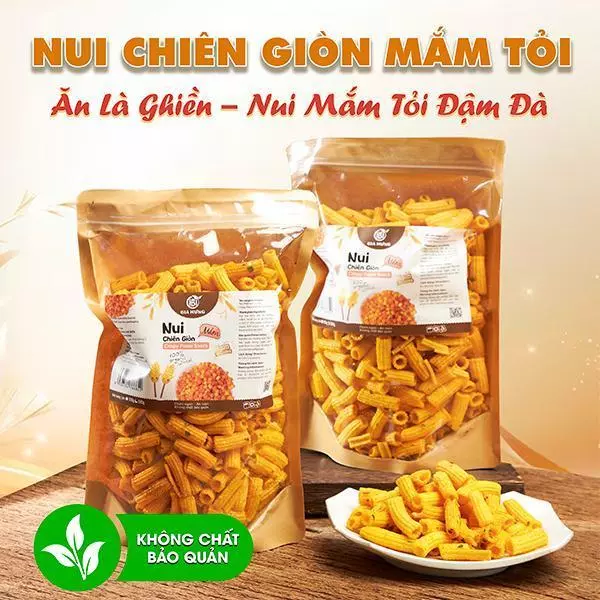 1Kg Nui Chiên Giòn Mắm Tỏi, Nui chiên phô mai Đậm Vị Giòn Tan Không Chất Bảo Quản