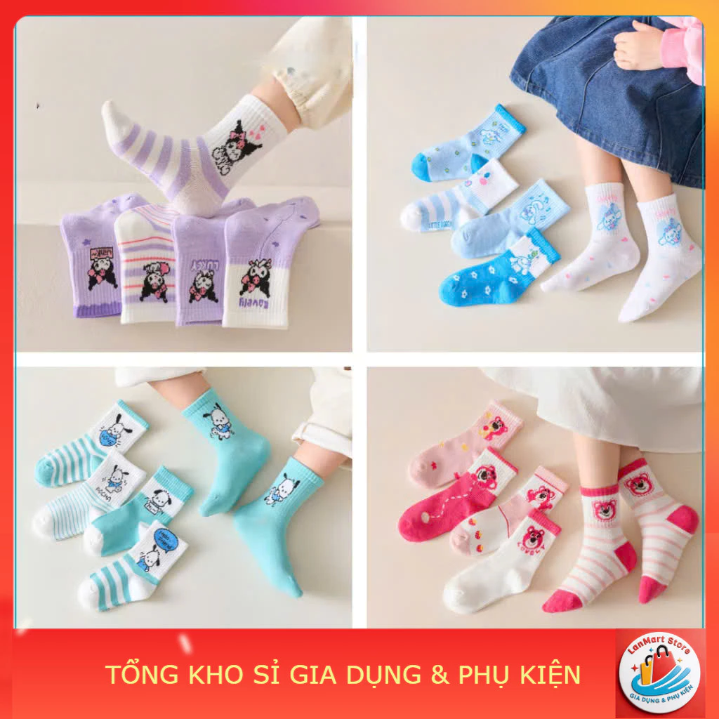 [Nhiều mẫu] Set 10 Đôi Tất Trẻ Em Cho Bé Gái Từ 1-12 tuổi, Dáng Cổ Cao, Nhiều Họa Tiết Hoạt Hình Đáng Yêu, Siêu Cute