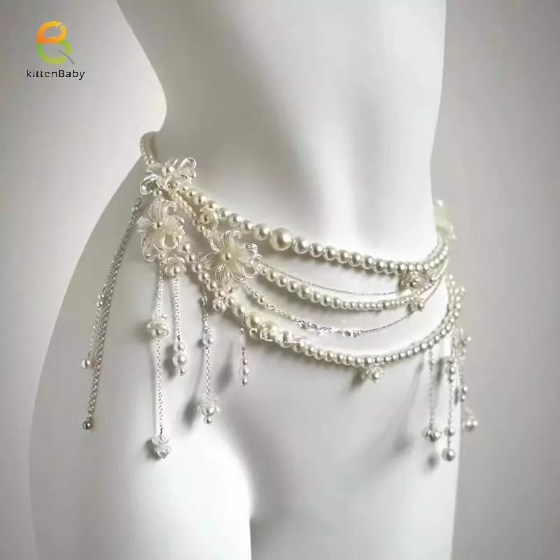 Dây đeo thắt lưng nữ họa tiết hoa nhiều lớp và cổ điển ngọc trai - Phụ kiện thời trang