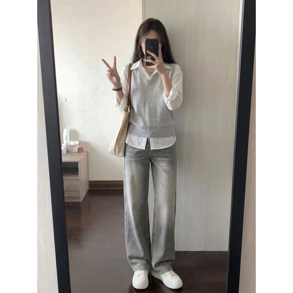 DaDuHey New American INS High Street Retro Jeans Niche High Waist Loose Wide Leg Pants Large Size Trousers