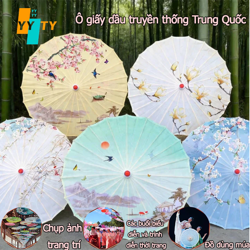 Dù Giấy Cổ Điển Nan Tre, chắc chắn, phong cách cổ trang, dùng chụp ảnh cưới, cosplay, du lịch, đạo cụ Hán Phục.