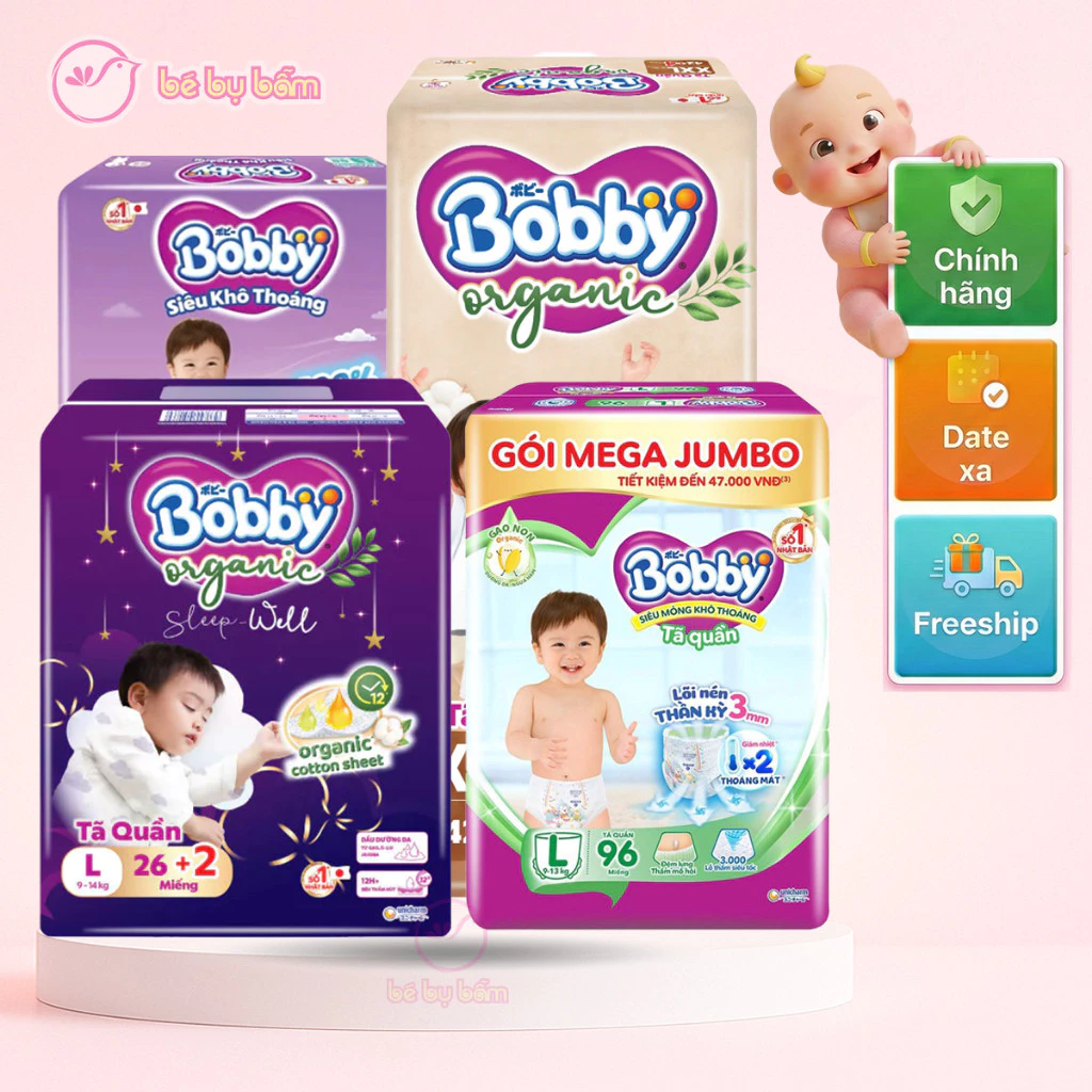 ✨ Tã Bỉm Bobby Premium Soft, Organic Ngày, Đêm, Ultra+, Bỉm quần, Size NB, S, M, L, XL, XXL, 3XL