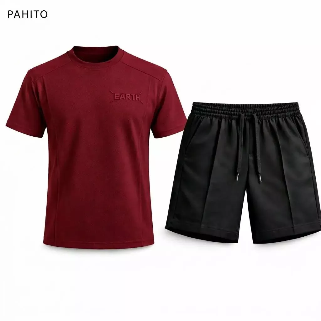 (Deal Mở Bán) Bộ quần áo nam mùa hè cổ tròn dập vân nổi chữ EARTH - Menswear BH39