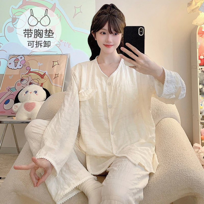 Bộ đồ ngủ nữ plus size M-5XL, chất liệu cotton, dáng dài tay phù hợp mùa xuân thu.