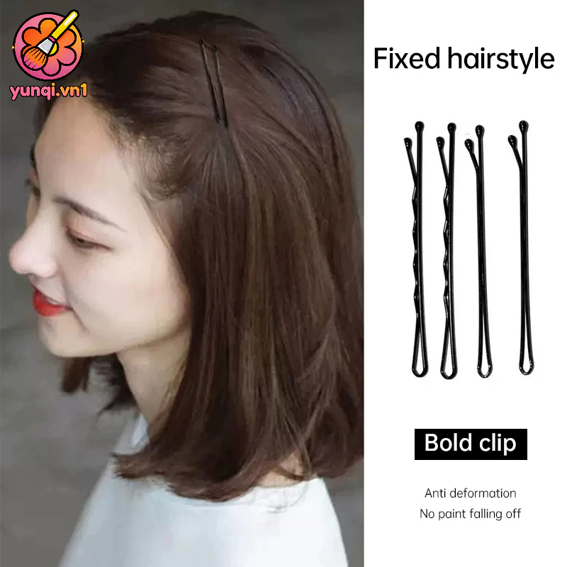 【yunqi】Kẹp tóc đen không lộ viền bé gái và trẻ em. kẹp tóc cho cô dâu hình lượn sóng phẳng kiểu dáng đơn giản
