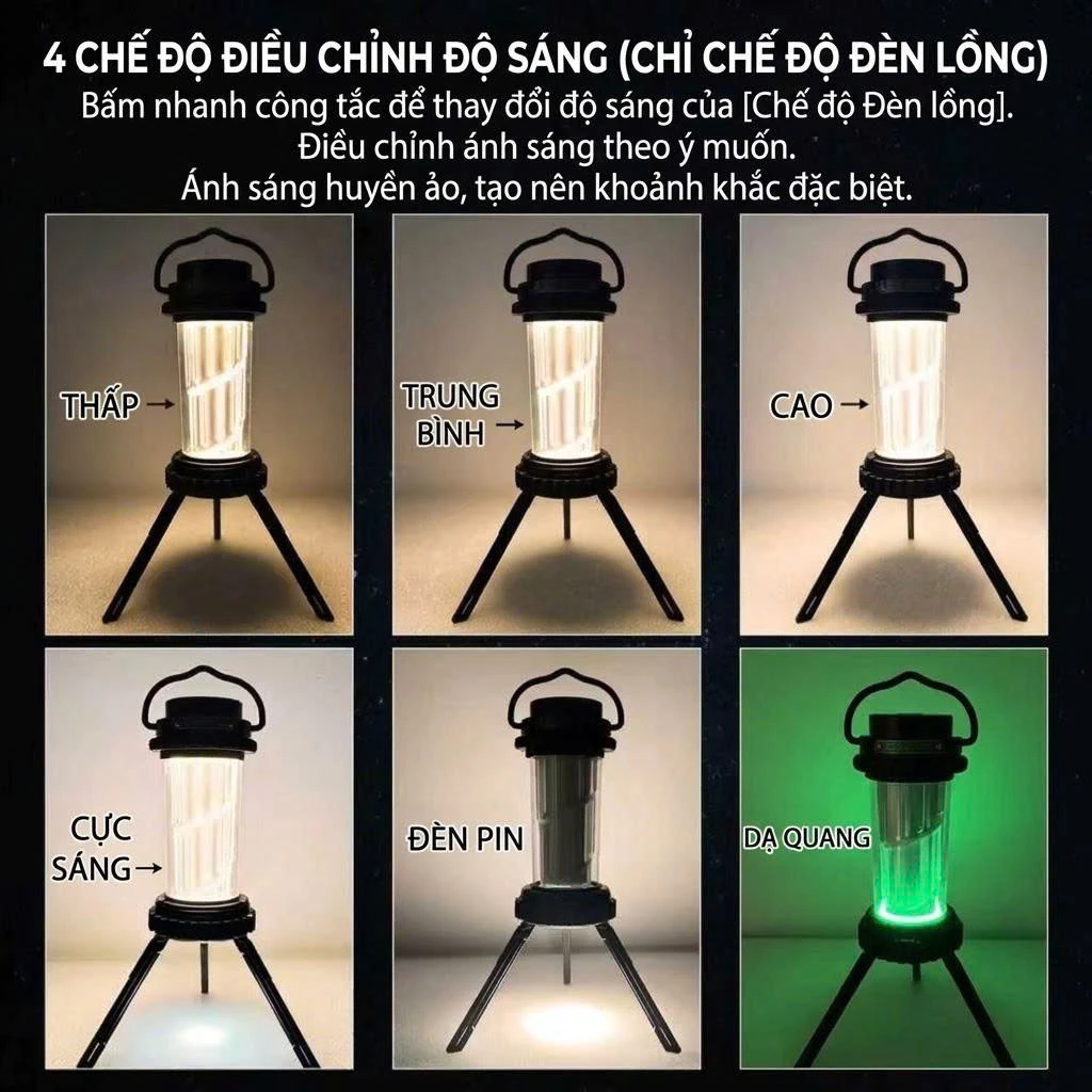 Đèn LED Cắm Trại Camping Đa Năng Aurora DS-01G - Đèn Pin Dã Ngoại Chống Nước, Pin Trâu, Sạc Type C