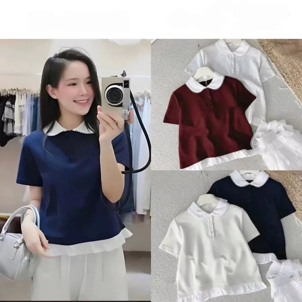Áo Thun Polo Cổ Sen Phối Cổ Viền Bèo,Áo Kiểu Form BabyTee Chất Cotton Trẻ Trung Năng Động Đủ Màu