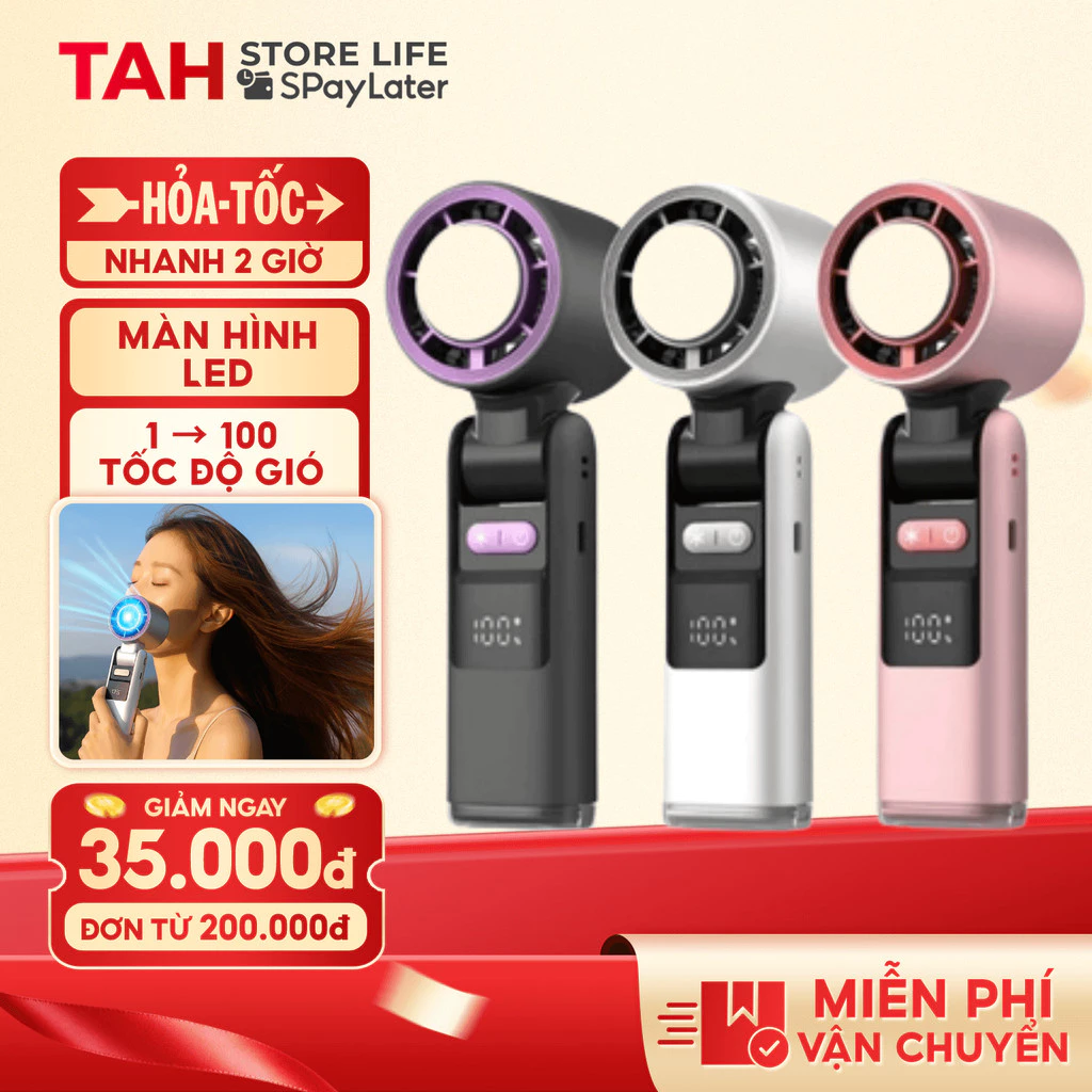 Quạt Điện Cầm Tay Mini K801 Có Dây Đeo Quạt, Đèn, Pin Trâu, Gập Đầu Quạt 180 Độ Nhỏ Gọn