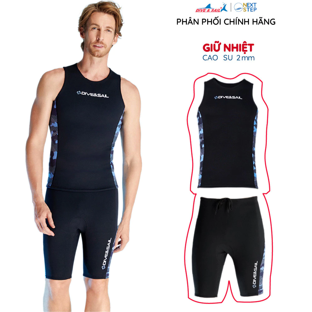 Đồ bơi giữ nhiệt người lớn Dive and Sail cho nam chất cao su dày 2mm giữ ấm