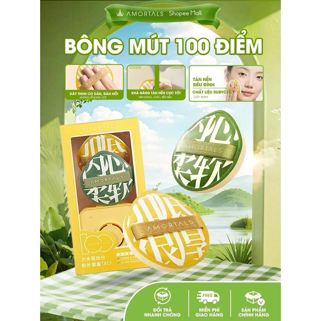 Mút Trang Điểm AMORTALS Siêu Mềm Dễ Tán Kem Nền Đàn Hồi Mềm Mại Có Hộp Đựng