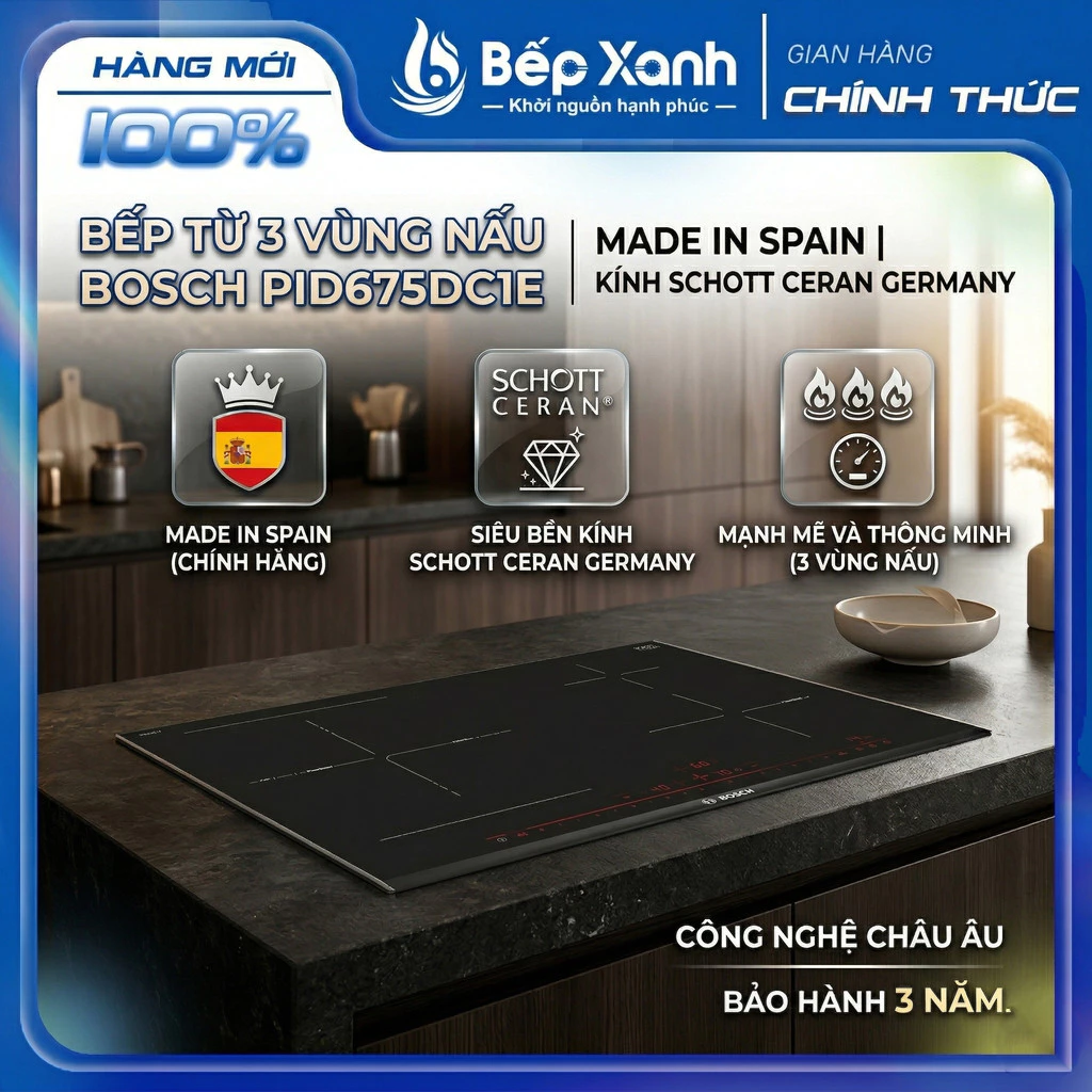 PID675DC1E - NEW 2026 | Bếp Từ Bosch PID675DC1E Series 8 - Cảm Biến Chiên Xào - 17 Mức Nhiệt - Hàng Chính Hãng Full B