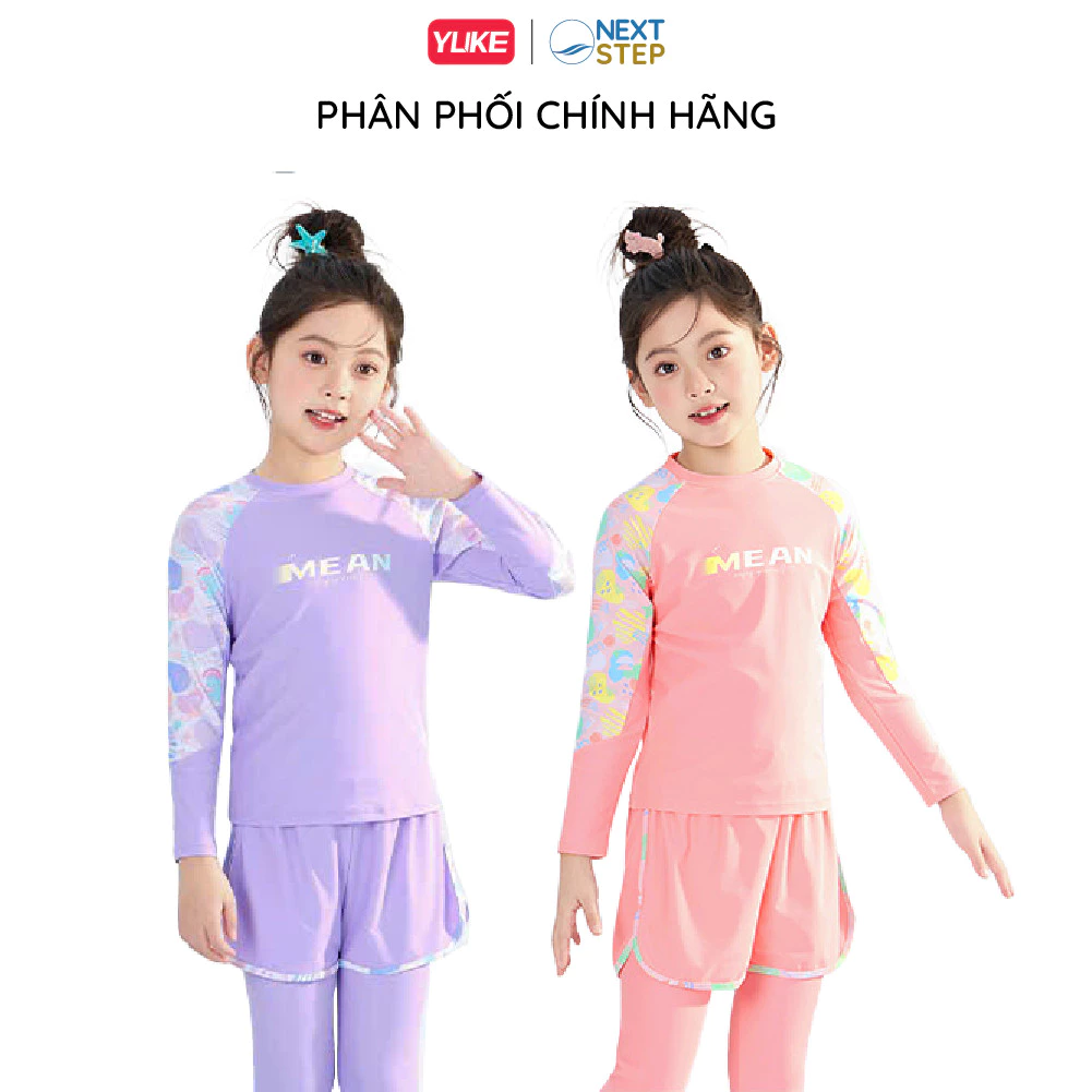 Đồ bơi bé gái YUKE tay dài quần dài phối quần đùi kín đáo chống nắng hiệu quả YY2537