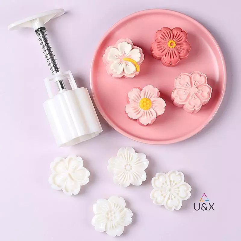 U & X 4 Cái / bộ Khuôn Bánh Trung Thu Hoa Anh Đào Hoa Hoa Anh Đào Tem Họa Tiết Dập Tay Khuôn Pít Tông Bánh Ngọt Dụng Cụ MỚI