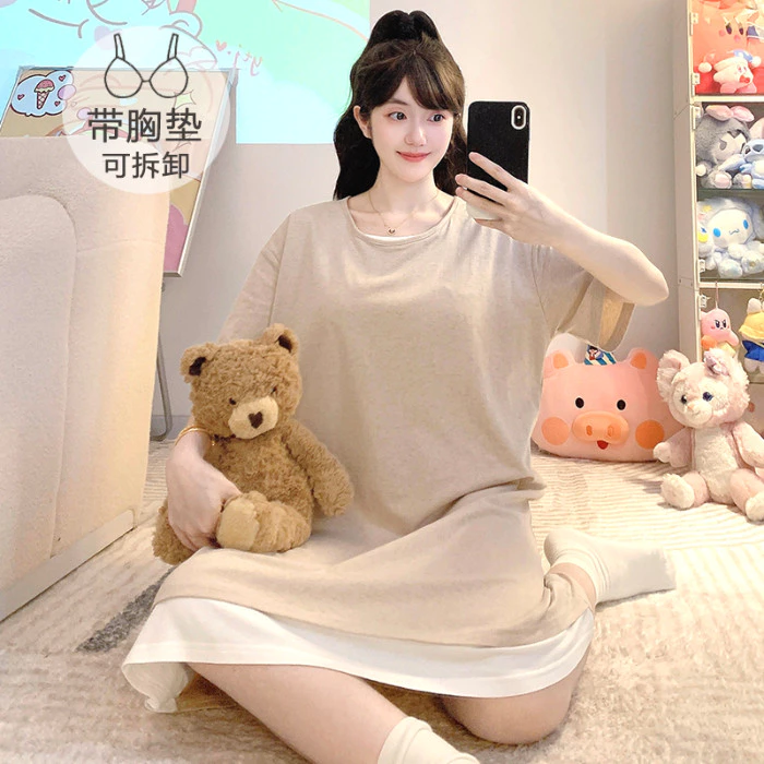 Váy và bộ đồ ngủ plus size từ 5XL, 100% cotton, tay ngắn, màu trơn cho mùa hè