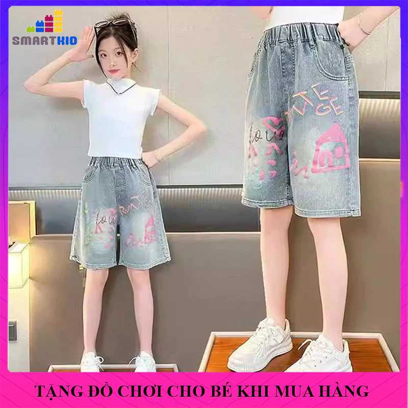 Quần ngố jean, short jean bé gái. Quần sooc bò bé gái mẫu RVN size 18-50kg, chất liệu mềm mại , quần bò bé gái