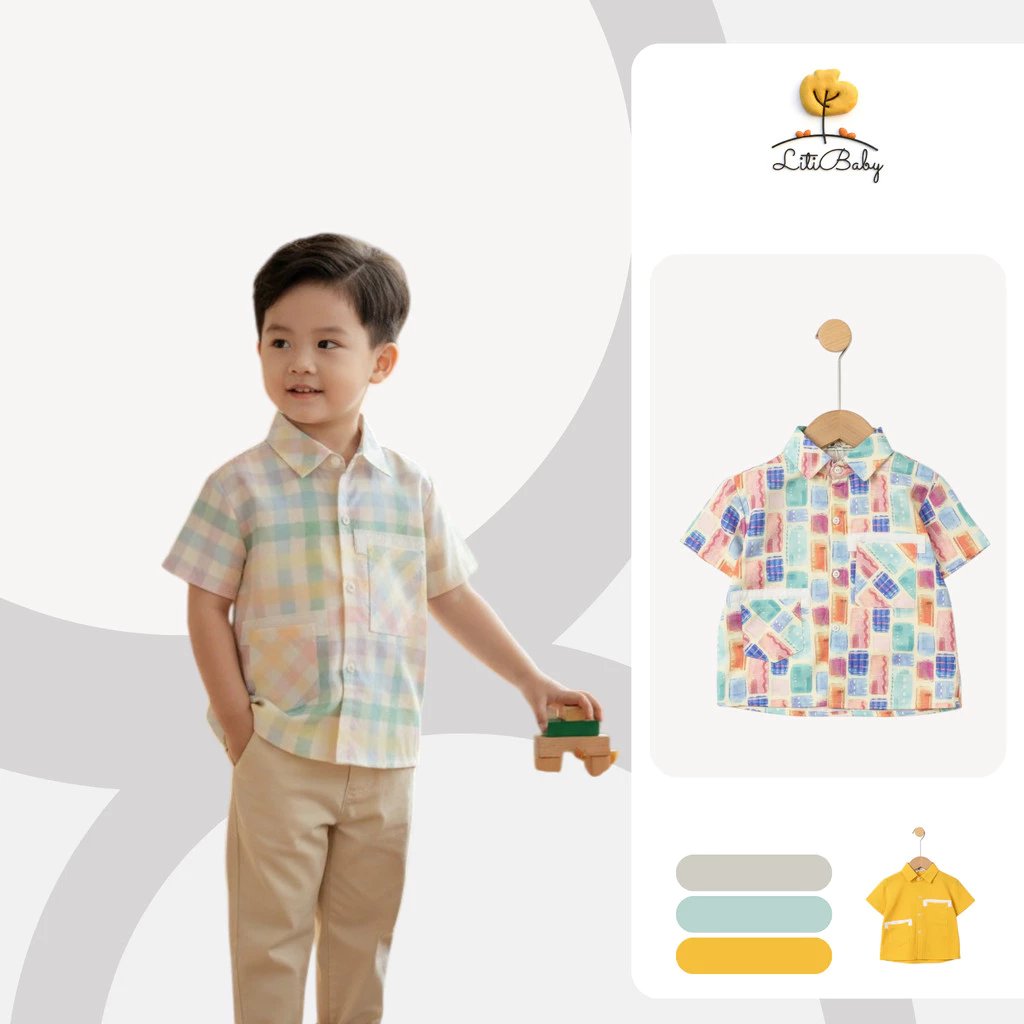 Áo ngắn tay bé trai phối màu hè LITIBABY cho bé từ 2-10 tuổi PH1013