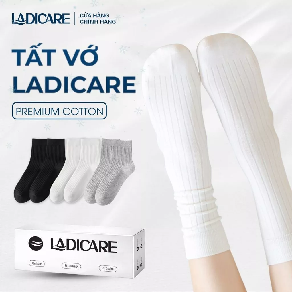 Tất vớ nam nữ sợi tự nhiên LADICARE Signature 5 Đôi, cao cấp không đường may mềm mại êm ái thoáng khí khử mùi