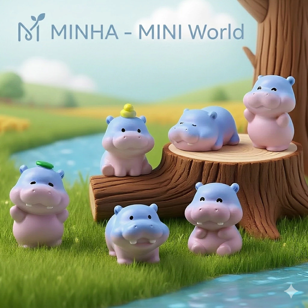 Set 6 Mô Hình Hà Mã Mini Dễ Thương Kawaii – Đồ Trang Trí Bàn, Xe, Tiểu Cảnh DIY, Quà Tặng