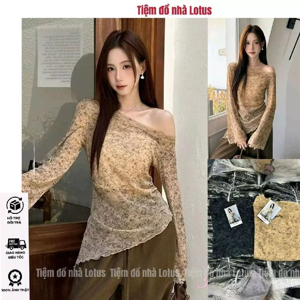 Áo Ren Lưới Nữ Tay Loe A117 - Lệch Vai Vạt Xéo Phù Hợp Mọi Dáng Người (Tiệm đồ nhà Lotus)