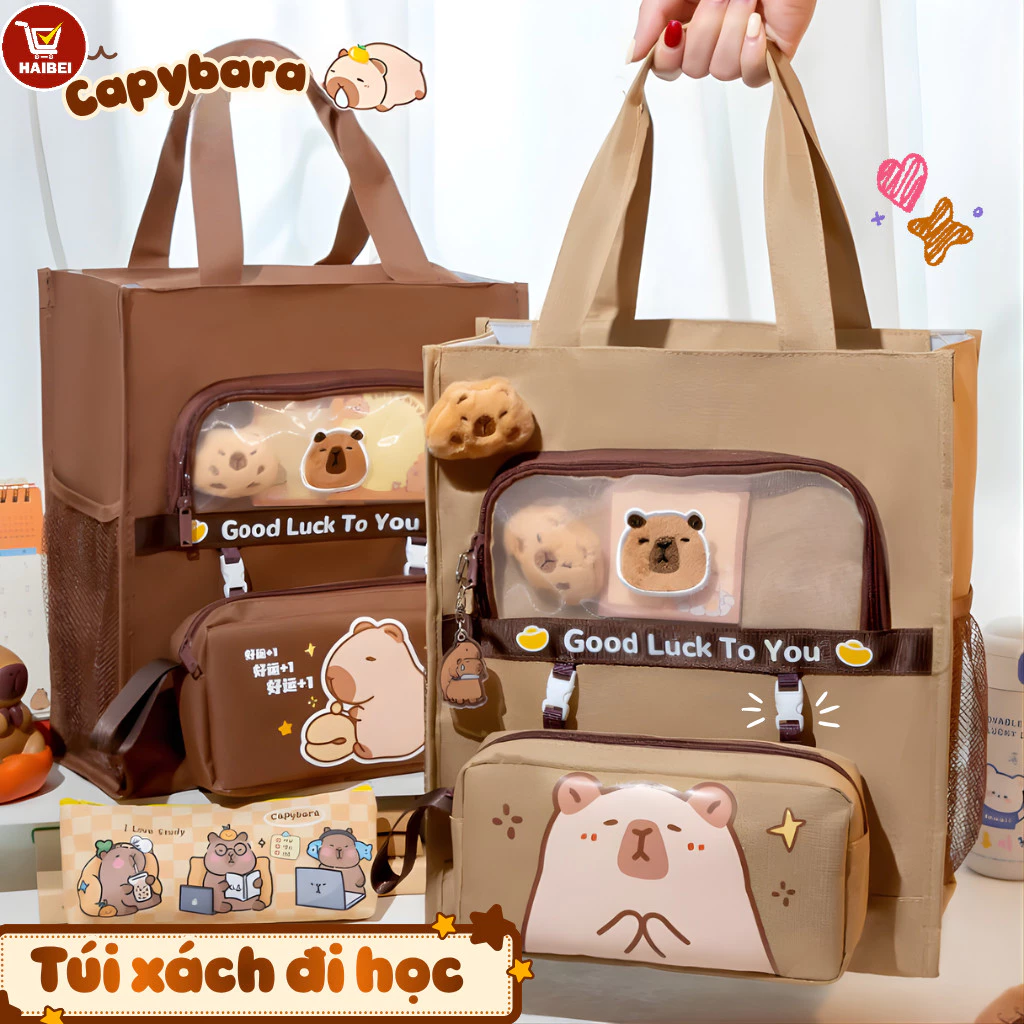 Túi tote kiểu Kapibala, túi tote hoạt hình, dung tích lớn, chắc chắn và bền bỉ.