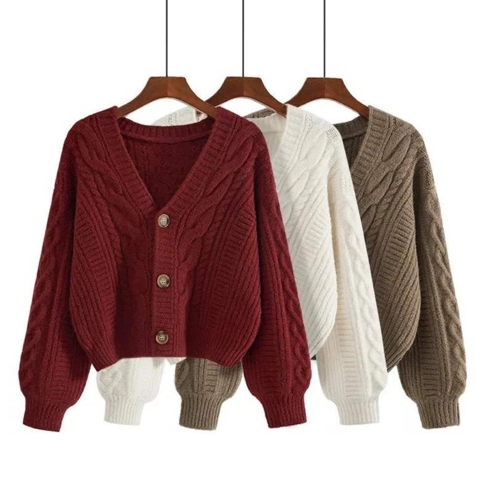 Áo Khoác Cardigan Dệt Kim Dày Dặn Cổ Chữ V Thu Đông Kiểu Dáng Mới Dành Cho Nữ Phong Cách Thời Trang Nhẹ Nhàng