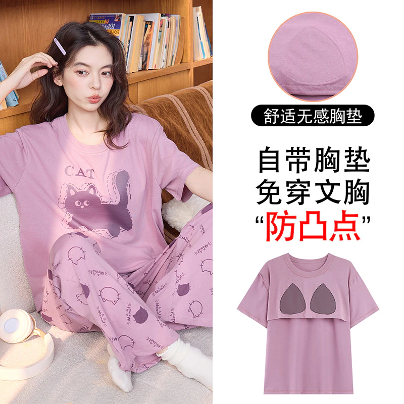 Bộ đồ ngủ nữ cotton tay ngắn kẻ sọc dễ thương, mỏng thoáng mát cho mùa hè