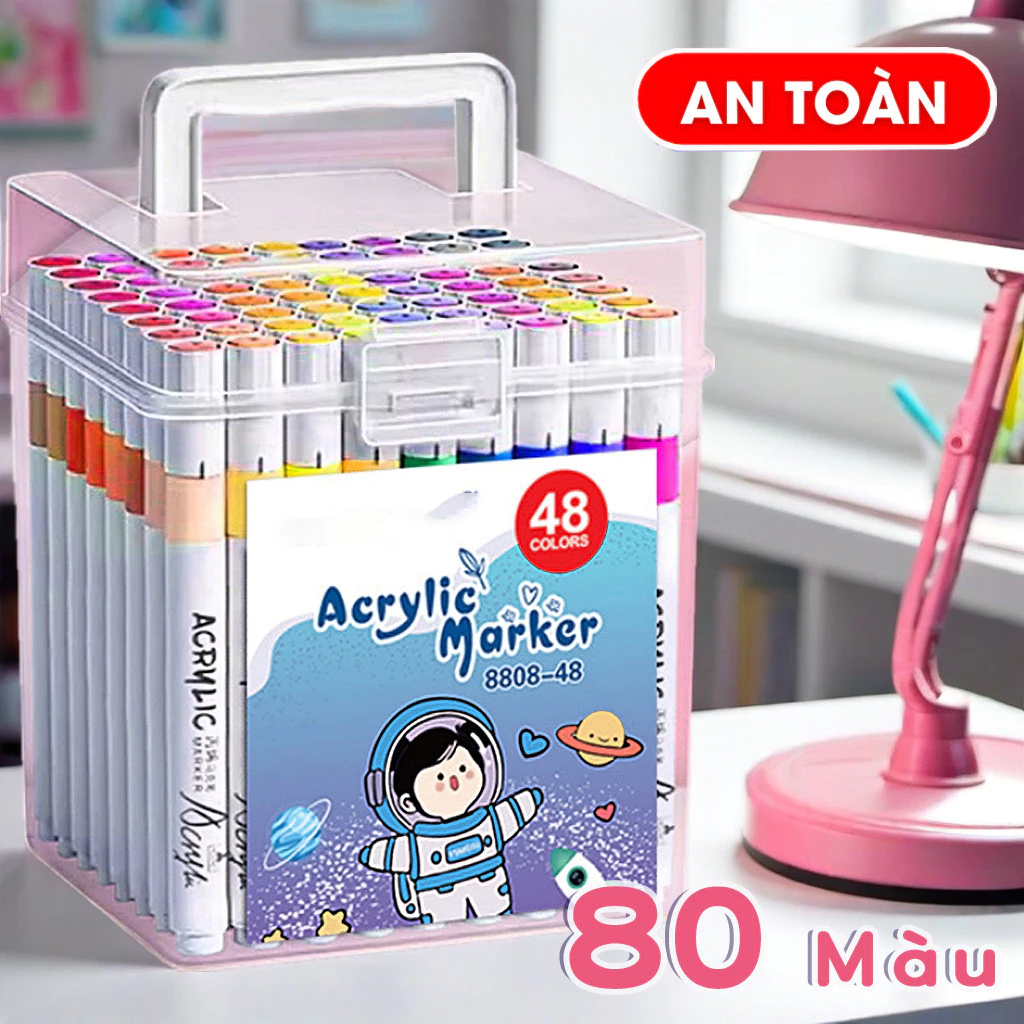 Bút Màu Nước Markers Acrylic 36/48/60/80 Màu - Cho Học Sinh Vẽ Tranh Và Sáng Tạo DIY bút đánh dấu