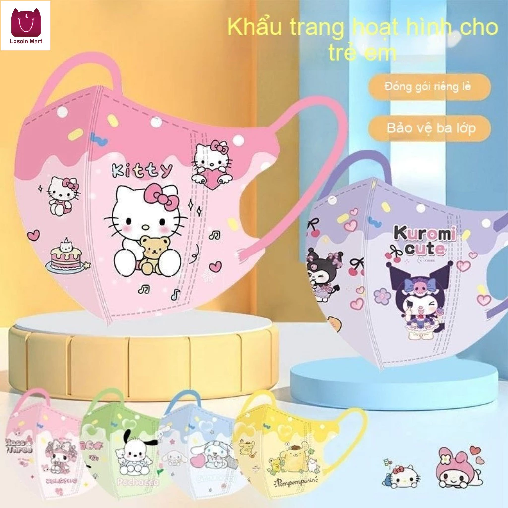 Khẩu trang dùng một lần họa tiết hoạt hình, khẩu trang trẻ em, thoáng khí, chắn gió và chống bụi.