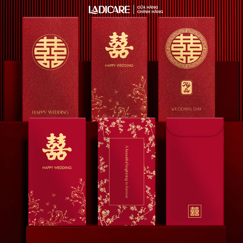 Bao lì xì đám cưới, lì xì song hỷ, lì xì bê tráp, giấy ép kim nhũ cao cấp, mẫu mới nhất 2026