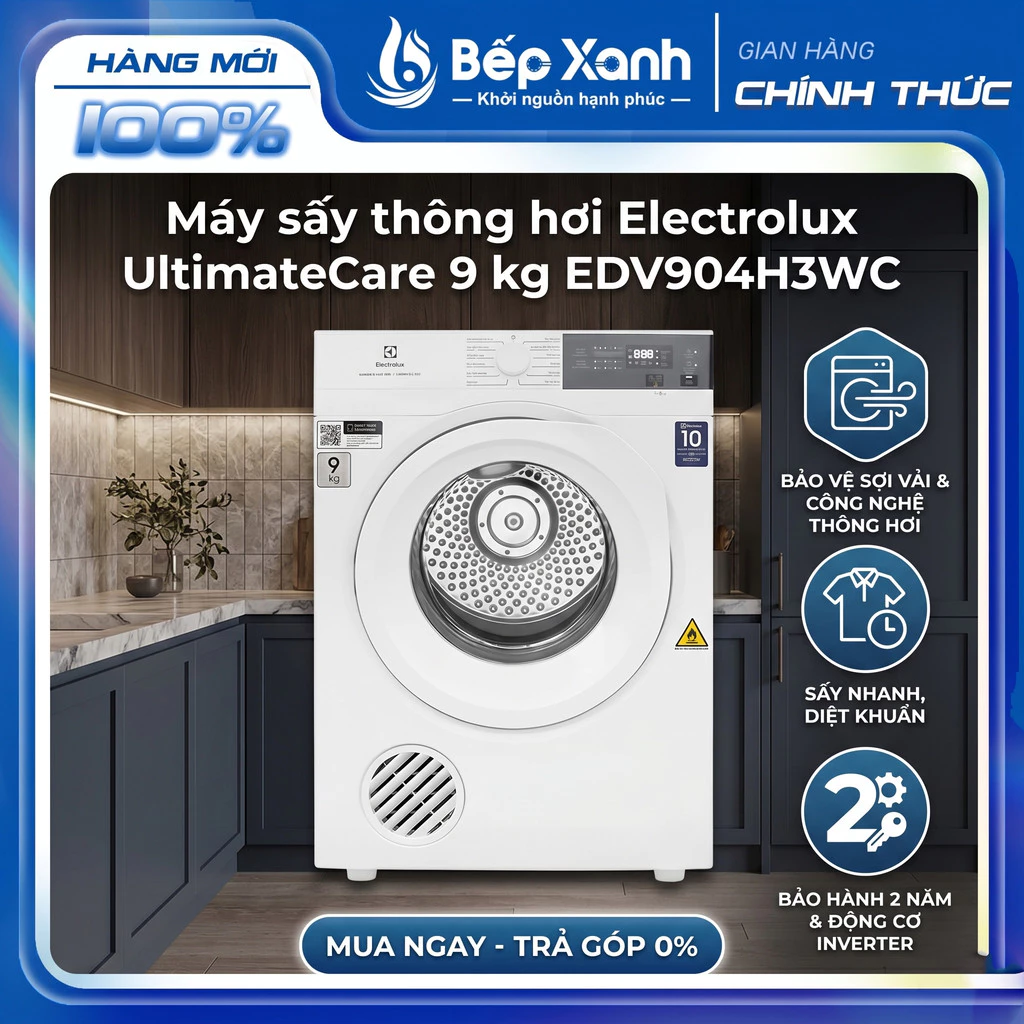 [FREESHIP HCM] Máy sấy thông hơi Electrolux UltimateCare 9 kg EDV904H3WC