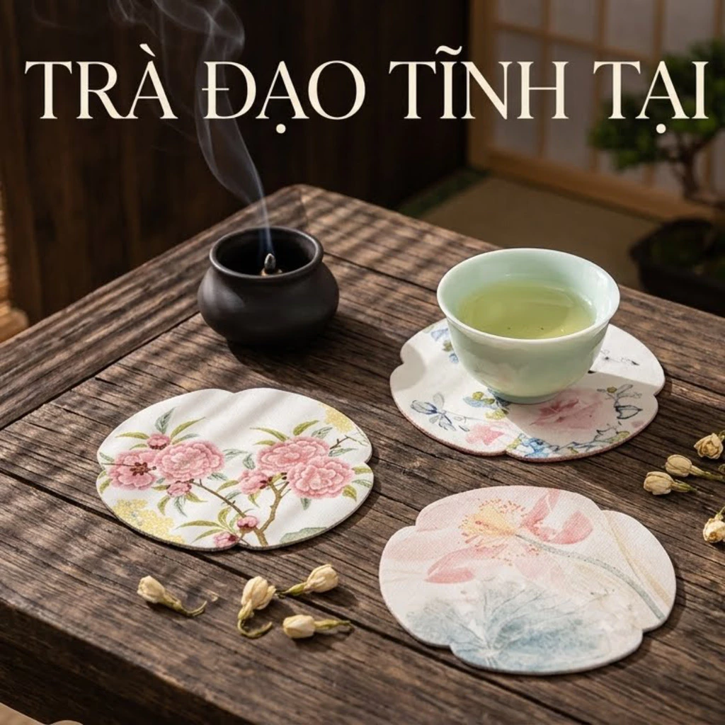 [Set 5 Miếng] Lót Ly Vải Hoa Cỏ Phong Cách Trung Hoa Cách Nhiệt Chống Trượt Phụ Kiện Trà Đạo Cao Cấp Trang Trí Bàn Ăn Văn Phòng Quà Tặng Đẹp