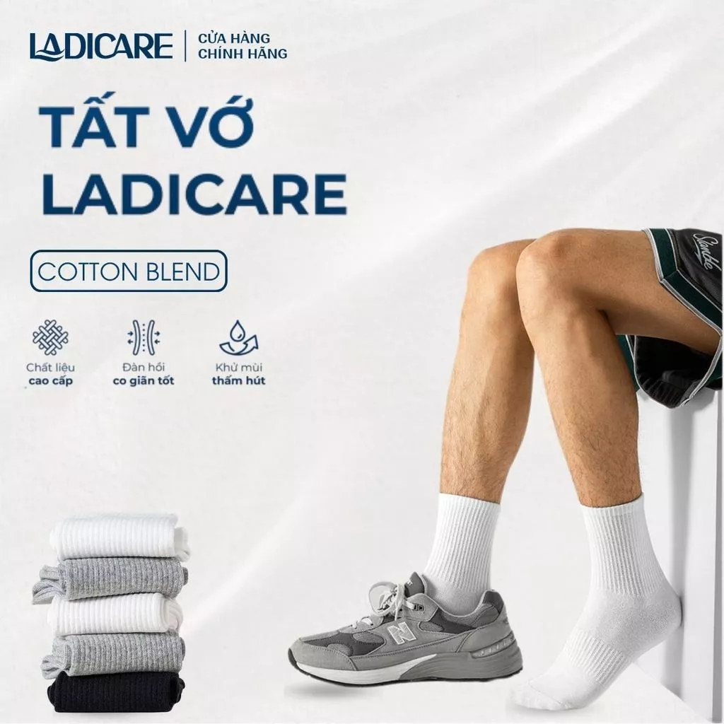 Tất vớ thể thao cotton trơn nam nữ LADICARE co dãn, thoáng khí chống hôi chân chạy bộ, bóng rồ, đá bóng